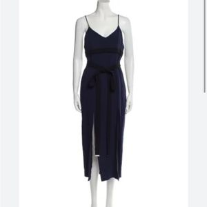 David Kona V-Nevk Navy and Black Midi Dress with Waist tie size XS
